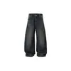 Pantalones de Mezclilla con Dobladillo Curvo Jiezhan para Hombre 26 Otoño Nuevo Retro Americano Lavado Desgastado Ojo de Gato Casual para Hombre y Mujer