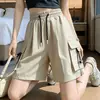 Pantalones Cortos Cargo con Cordón en la Cintura 3D para Mujer Verano 2026 Delgados Caídos Seda de Hielo Pierna Ancha Adelgazantes Largo hasta la Rodilla
