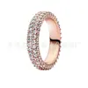 Anel Pan's Banhado a Ouro Rosa com Duas Fileiras Densas Incrustadas Estilo Ins Joia de Prata Cheio de Diamantes Anel de Fileira Única Joias Femininas Anel