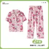 Pijama Infantil Estilo Coreano para Mujer de Manga Corta Imitación Algodón Conjunto de Ropa para Casa Caricatura Cárdigan Pantalones Cortos Pijama de Verano para Niños