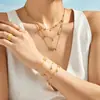 Design minimalista estilo francês com cravação de zircônia, série de pingentes múltiplos, aço inoxidável banhado a ouro 18k, pulseira e colar de joias femininas