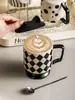 Conjunto de Canecas de Cerâmica Cor Creme Estilo Hepburn Francês de Alto Valor Estético, Combinação de Xícaras de Café com Leite, Copos Altos