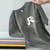 Camiseta de verano para hombre de marca de moda transfronteriza, manga corta, cuello redondo alto, holgada, versátil, seda helada, secado rápido, transpirable, top