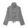 Ins estilo europeu e americano transfronteiriço 2026 nova moda elegante feminina atacado gola alta manga longa blazer curto de abotoamento duplo