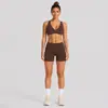 Conjunto de Fitness: Sutiã de Yoga Transfronteiriço Sem Costura com Lindo Design nas Costas, Sutiã Esportivo de Gola Halter, Shorts de Yoga de Cintura Alta Levanta Bumbum de Secagem Rápida