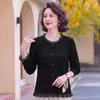 Nova moda de outono roupa de mãe elástica segunda pele top estiloso que afina gola redonda camiseta manga longa para mulheres de meia-idade e idosas