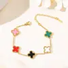 Pulseira de trevo de quatro folhas banhada a ouro 18k pulseira de corrente de trevo de quatro folhas da sorte charm pulseira de moda feminina cor duradoura presente