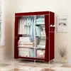 Guarda-Roupa Simples com Cabides Duplos, Guarda-Roupa de Tecido com Reforço de Tubo de Aço, Guarda-Roupa com Estrutura de Aço, Armário Dobrável para Armazenamento de Dormitório, Guarda-Roupa à Prova de Poeira, Transfronteiriço