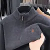 Pelo de Vison Inverno Macacão Completo Lã Grossa Zíper Gola Alta Suéter Masculino Camada Base de Tricô Quente de Inverno