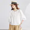 Camisa bordada de manga larga 2026, con un estilo literario y de inspiración japonesa, cuello de contraste, diseño de un solo botón, efecto adelgazante, efecto rejuvenecedor y diseño versátil para mujer