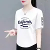 Camiseta de manga corta de marca para mujer, sobrestock de comercio exterior transfronterizo, corte holgado, talla grande, adelgazante, top que disimula la barriga, camisa moderna y elegante