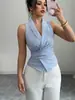 Camisa sin mangas a rayas 2026 Verano Chaleco ajustador con cinturón Camisa Ebay Comercio Exterior Ropa de mujer Camisa de mujer