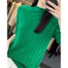 Lã Penteada Camisa Base de Manga Média Primavera e Verão Novo Suéter de Manga Curta Camiseta Feminina Meia Altura Slim-fit Pulôver Top Suéter de Malha