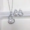 Conjunto de Pérolas Naturais de Água Doce Brincos de Tarraxa Pendente Elegantes e Modernos de Cabacinha Fu Lu Zircônia Microcravada Joias Atacado