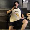Pijama de Verão para Homens, Pulôver de Tricô Estilo Japonês Desenho Animado Imitação de Algodão Conjunto de Shorts de Manga Curta para Relaxar, Roupa Solta para Casa