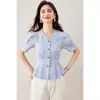 Camisa de Manga Corta Ajustada de Alta Gama Estilo Francés para Mujer, Nuevo Estilo de Verano, Elegante Camisa Adelgazante que Ceñe la Cintura, Blusa de Moda