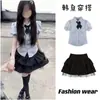 Traje Doce e Picante! Camisa de Cintura Uniforme JK Top Bufante de Manga Curta Terno de Saia Bufante de Cintura Alta Feminina Verão