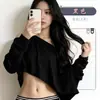 Conjunto de outono feminino casual estilo coreano, ombro a ombro, manga longa, com uma vibe pura e desejável, top e shorts de corte solto, que emagrecem e são relaxados, ombro a ombro