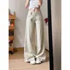 Jeans de pierna ancha color caqui con doble botón en la cintura para mujer, estilo nuevo, holgados y versátiles, modernos y favorecedores, pantalones de largo hasta el suelo