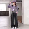 Pantalones anchos de rayas para niñas, pantalones casuales de estudiante para primavera y otoño, pantalones largos versátiles y fluidos para niñas, pantalones de pierna recta, estilo coreano
