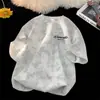 Camiseta Retro Estilo Hong Kong Marca Japonesa Tendência Tie-Dye Desgastada Peso Pesado Manga Curta para Homens, Verão Estilo Ins Camiseta Tendência Masculina Manga Curta