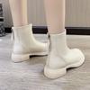 Botines para Mujer 2025 Nuevos Botines de Terciopelo Individuales Botas de Invierno Estilo Británico Botines Chelsea Ajustados Color Blanco Crudo Botines Color Nude