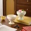 Copa Creativa con Relieve Taza de Yogur y Pudín Taza de Helado de Cerámica Bol de Postre Copa de Helado de Alto Valor para Uso Doméstico