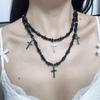 Collar de estilo hip hop de alta calidad, con cadena de clavícula multicapa, cuentas de cristal en forma de cruz, incrustaciones de diamantes, estilo europeo y americano, dulce y fresco.