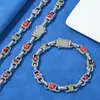 Colar de Joias com Pedras Preciosas Coloridas Hip-Hop Transfronteiriço Europeu e Americano Pulseira Masculina Tendência Personalizada Colar de Zircônia Joias Personalização