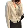 Cárdigan de Punto Trenzado para Mujer Otoño Invierno Nuevo Holgado Versátil Adelgazante Cuello Chal Abrigo Suéter Estilo Perezoso Top de Moda