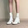 2026 Nuevas Botas Elásticas Ajustadas de Otoño e Invierno Zapatos Blancos de Tacón Alto Botines de Tacón Grueso Botas Adelgazantes y Súper Elegantes para Mujer