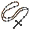 Collar Retro Religioso Personalizado No Magnético Transfronterizo Europeo y Americano Colgante de Piedra Natural con Cuentas Hecho a Mano Rosario