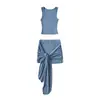 Conjunto de Dos Piezas para Mujer Verano: Top Chaleco Deportivo Casual Ajustado sin Mangas con Cuello en U y Falda Corta con Cordones
