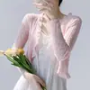 Cárdigan de Punto Protector Solar para Mujer, Estilo Delgado, Camisa para Aire Acondicionado para Verano, Ropa Exterior Fresca y Sedosa, Azul, Talla Única, Rosa