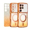 Funda magnética para teléfono Samsung S26Ultra con diamantes de imitación brillantes galvanizados, S25+ con patrón ondulado, ventana grande, anticaída