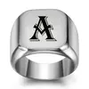 Anillos Cuadrados de Acero Inoxidable de 18 mm Grabados con Láser de 26 Letras Mayúsculas para Venta Caliente Transfronteriza de Amazon al por Mayor