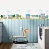 Sticker de Pared Autoadhesivo Dibujo Animado Casa Azul Pueblo Estilo Ins Simple Decoración Habitación Infantil Dormitorio Sticker BR1129E