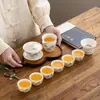 Juego de té de porcelana de jade con grasa de cordero de alta gama, una colección completa de "Mil Millas de Ríos y Montañas" como regalo para ancianos y clientes, personalizable con logotipo
