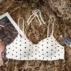 Sujetador Push-Up para Mujer con Lunares, Escote Bajo, Tirantes Finos, Copas Redondas, Sin Costuras, Espalda Bonita, Pedrería Brillante, Cuello Halter, Ropa Interior Invisible para Pechos Pequeños