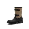 Estilo Comuter Britânico~Fivela Retro Botas Curtas de Tornozelo Cavaleiro Salto Grosso 4cm Botas Western Botas Curtas de Motocicleta Femininas