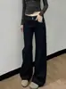 Jeans de color azul oscuro, no ajustados, ligeramente acampanados para mujer, estilo nuevo, talla grande, corte holgado, efecto adelgazante, elásticos, diseño de pierna acampanada
