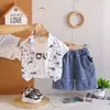 Conjunto de Camisa de Verano Fina de Dibujos Animados para Bebé Niño para Niños Pequeños y Niños Pequeños Atractivo Bebé Moderno Conjunto de Tres Piezas con Solapa de Moda