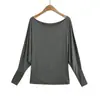 2642-26 Otoño Estilo Coreano Cuello Barco Mangas Murciélago Suelta Manga Larga Camiseta