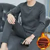 Ropa interior térmica para hombre con forro polar, ropa de otoño, traje de pantalones largos, protección contra el frío invernal, para mediana edad y ancianos, suéter de algodón rojo para la base