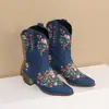 Botas Bordadas 40 Mediana Botas Comercio Exterior Puntiagudas Tela Nueva talla grande 2023 Tacón Medio Zapatos de Mujer Botas de Moda 43 Manga