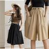 Pantalones de verano para mujer, de cintura alta, anchos y con bolsillos grandes, elásticos, de color liso, holgados y ajustados, informales.