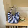 Bolso de hombro muy elegante, de gran capacidad, sencillo, bolso de lona a rayas, bolsa de compras tipo tote artística y casual estilo ins, bolso de mano de moda