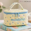 Bolsa de Cosméticos Floral Azul Personalizada Bolsa de Almacenamiento Portátil Acolchada con Encaje Bolsa de Tocador Portátil de Gran Capacidad para Productos de Cuidado de la Piel