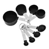 Conjunto de 8 Peças com Cabo de Aço Inoxidável, Copos e Colheres de Medição, Colheres de Medição com Escala, Conjunto de Copos e Colheres de Medição de Plástico
