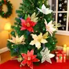 Flores Navideñas Simuladas con Bordes Dorados, Regalos de Navidad, Decoraciones para Árbol de Navidad, Adornos para Decoración del Hogar, Estampado Dorado